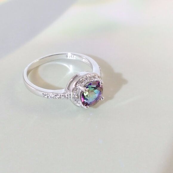 Mystic Gemstone Ring & White Sapphires Size 7-3/4 - Picture 5 of 8